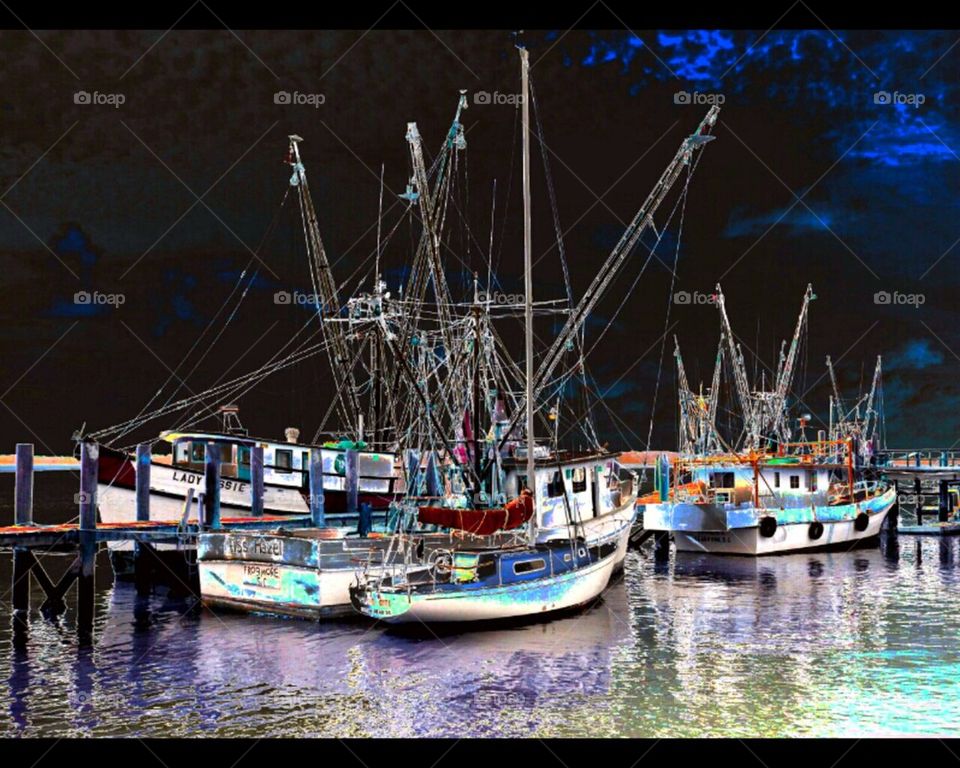 Shrimp boats in water color
