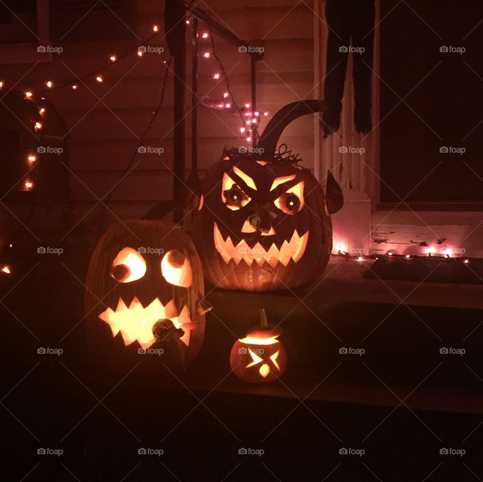 A family of pumpkins, scary Dad, wacky mom, and screaming baby 