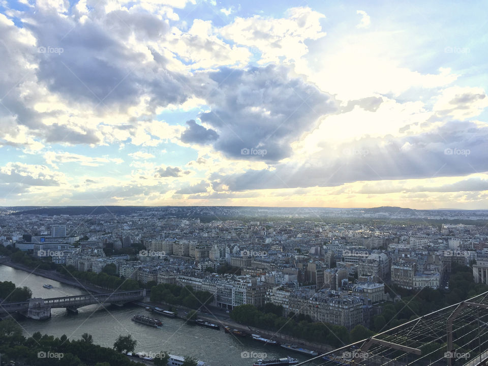 Breathtaking view of Paris from atop the Eiffel Tower. 