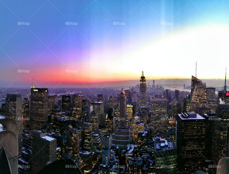 High angle view of a New York city at night