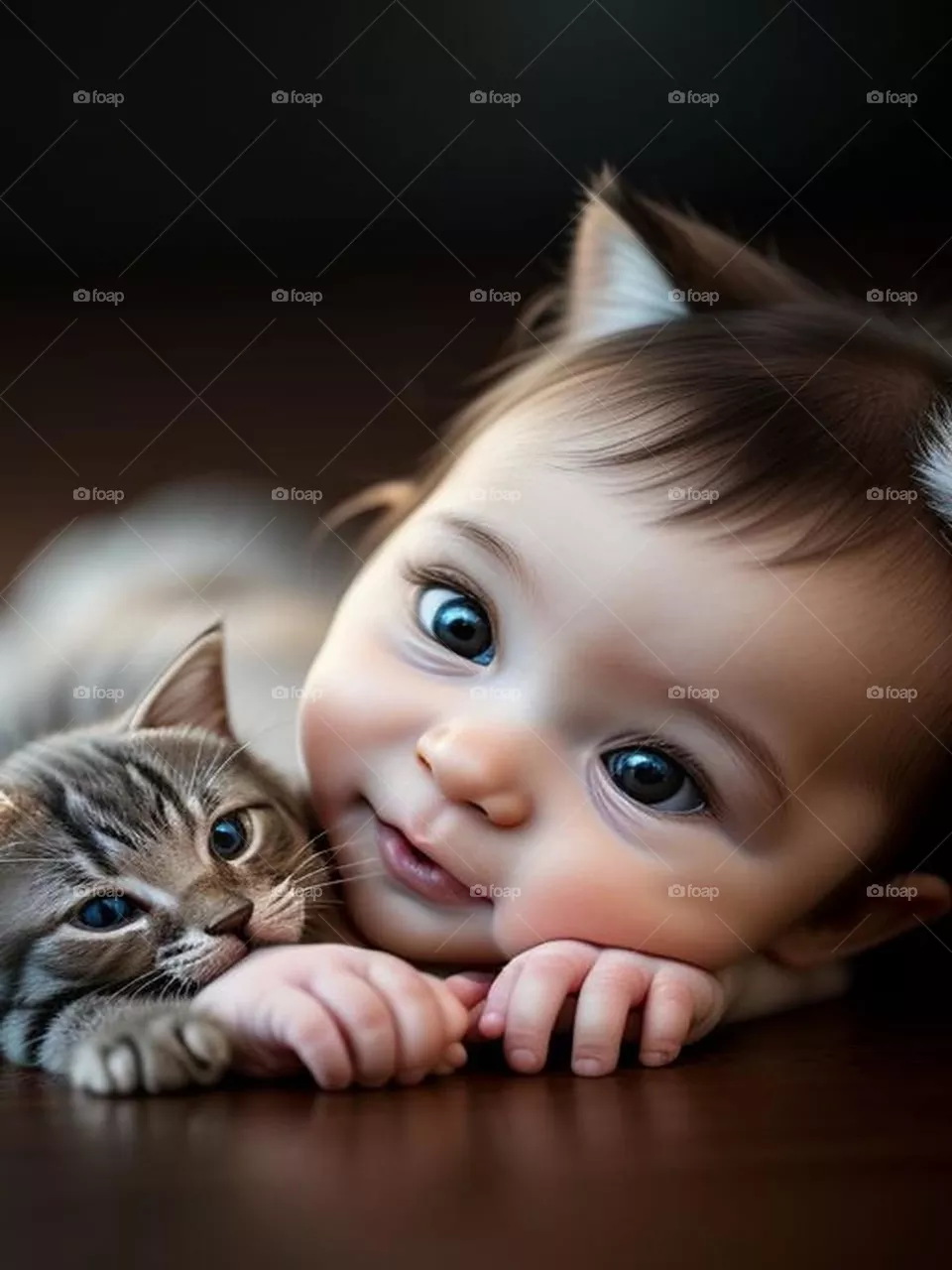 Beautiful baby girl sleeping with a beautiful cat