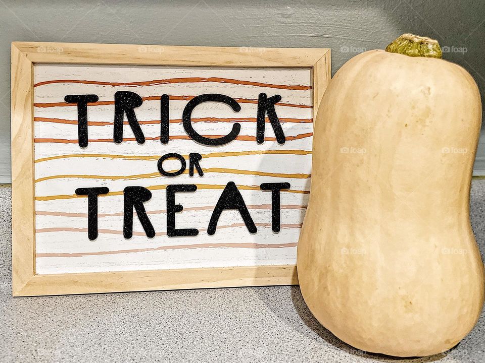 Trick or treat, Halloween sign for decoration, trick or treat sign, signs and squash, Halloween indoor decor 
