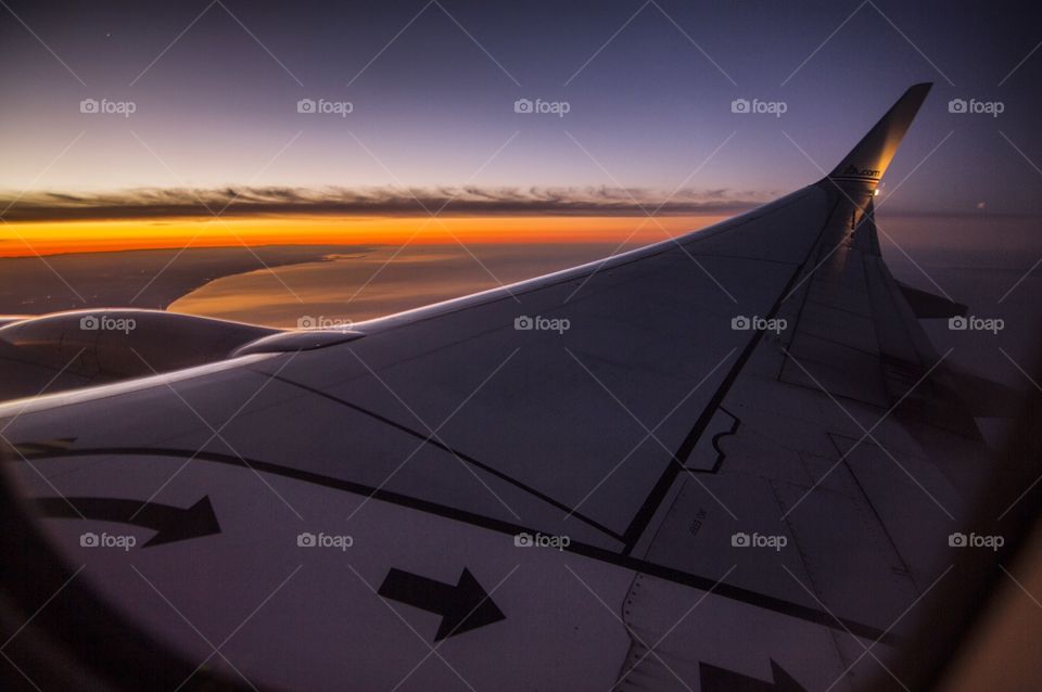 Sunset, Airplane, Transportation System, Travel, Light
