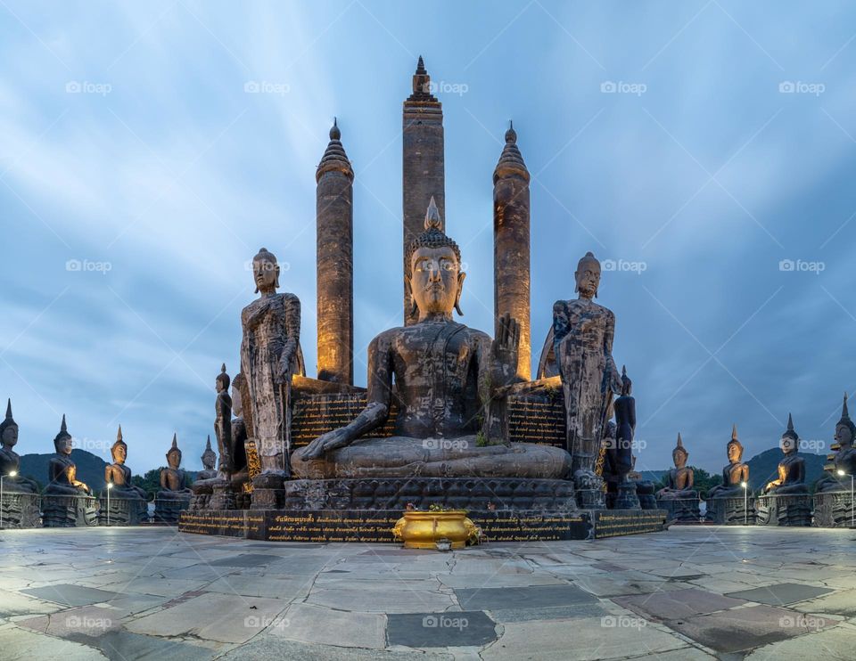 Beautiful scene of Big stone Buddha in Thailand