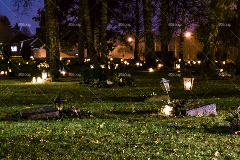 A graveyard during all saints in sweden