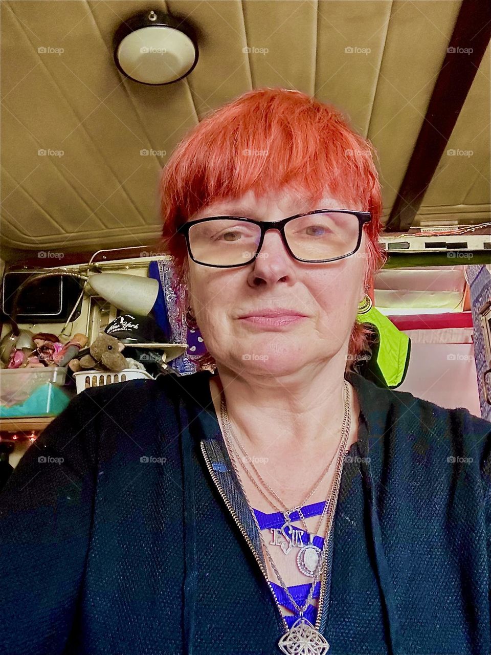 This is me, “Petra Schiller” a.k.a. “Maxine Firefox” aboard “Salvation”, the “28 foot 1969 Luhrs” cabin cruiser at “Newtown Creek” in LIC, Queens, NY that is home to myself and my partner “Timothy Trespas” 2024. Hypnotic Productions