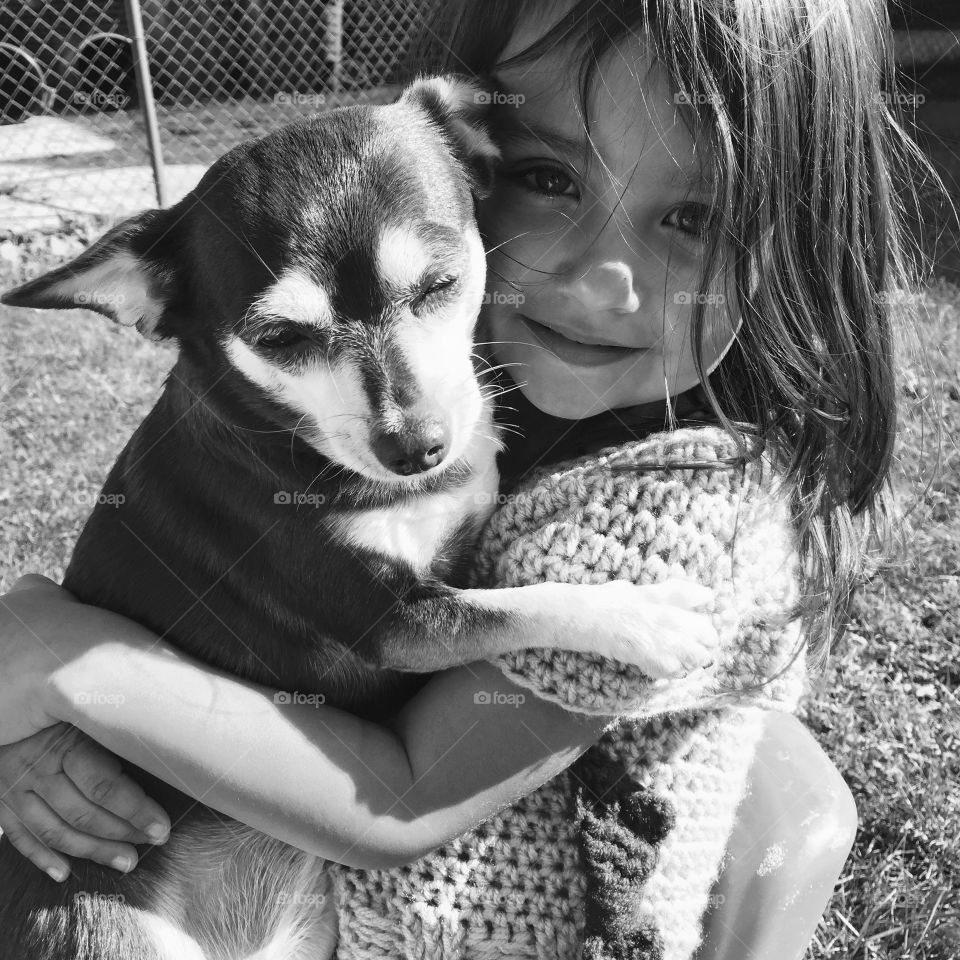 Girl and her dog bw 2