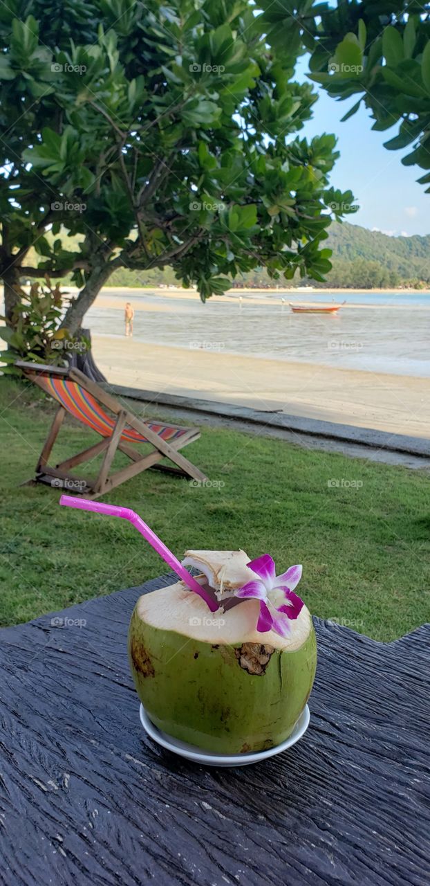 Fresh coconut at the beach