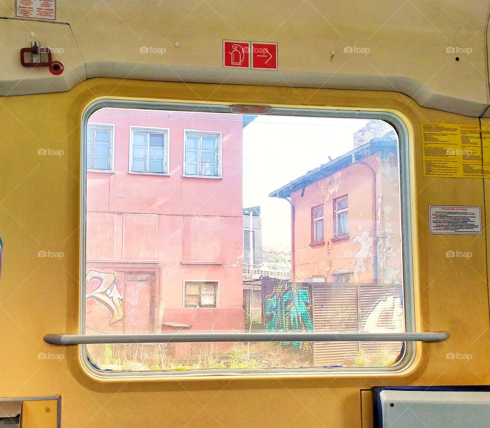 Houses Seen through the Train out of the Plovdiv Central Station