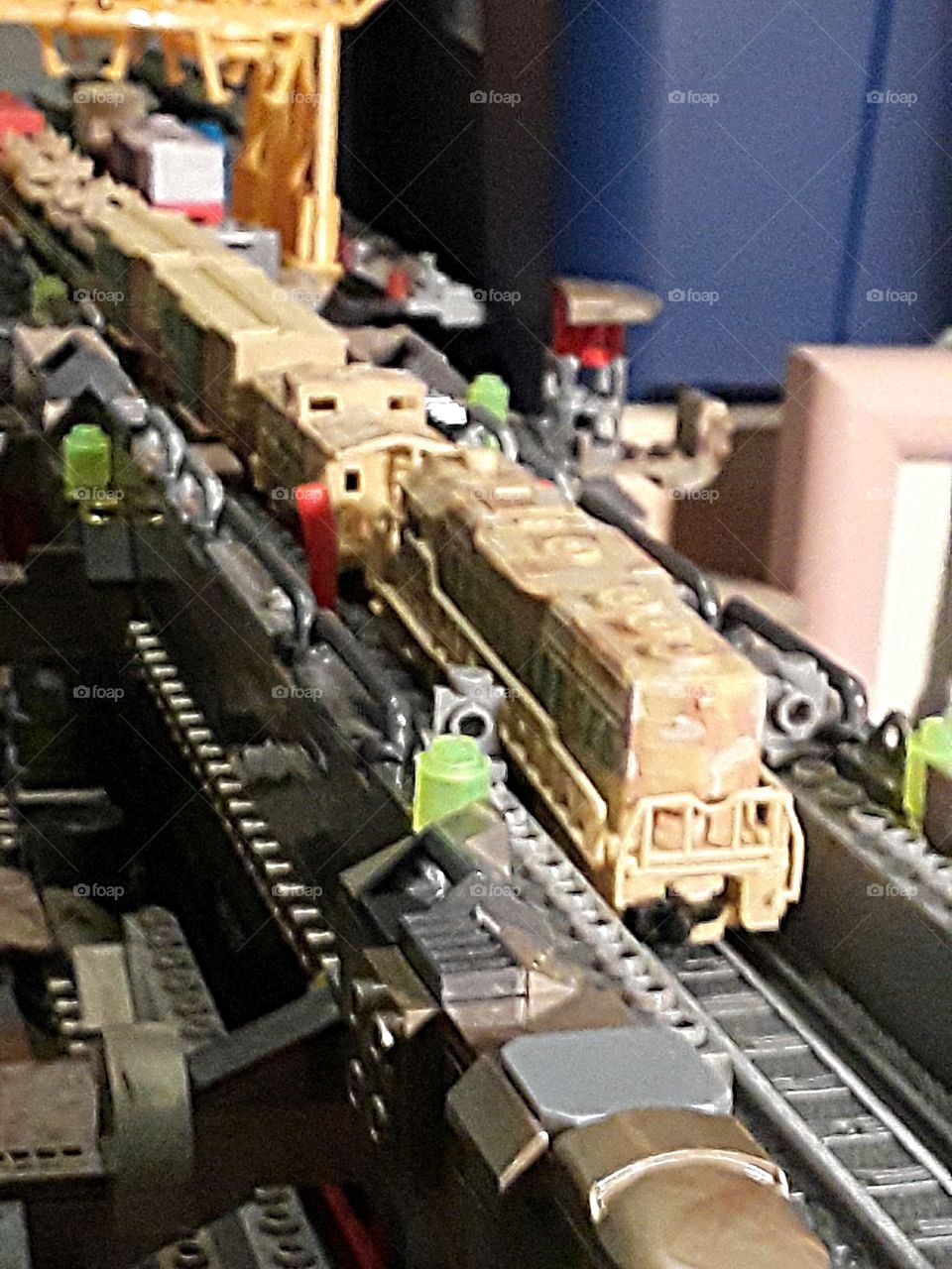 N Scale Trains on Lego Bridge at Shipping Port...