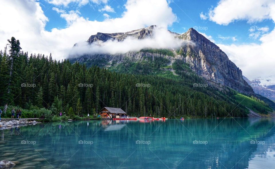 Clouds draping around a mountain 