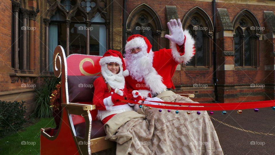Santa's sleigh . mini father Christmas and big Santa clause