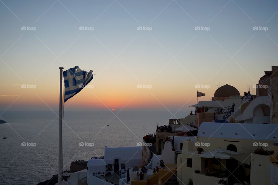 Sunset in Oia, Santorini, Greece