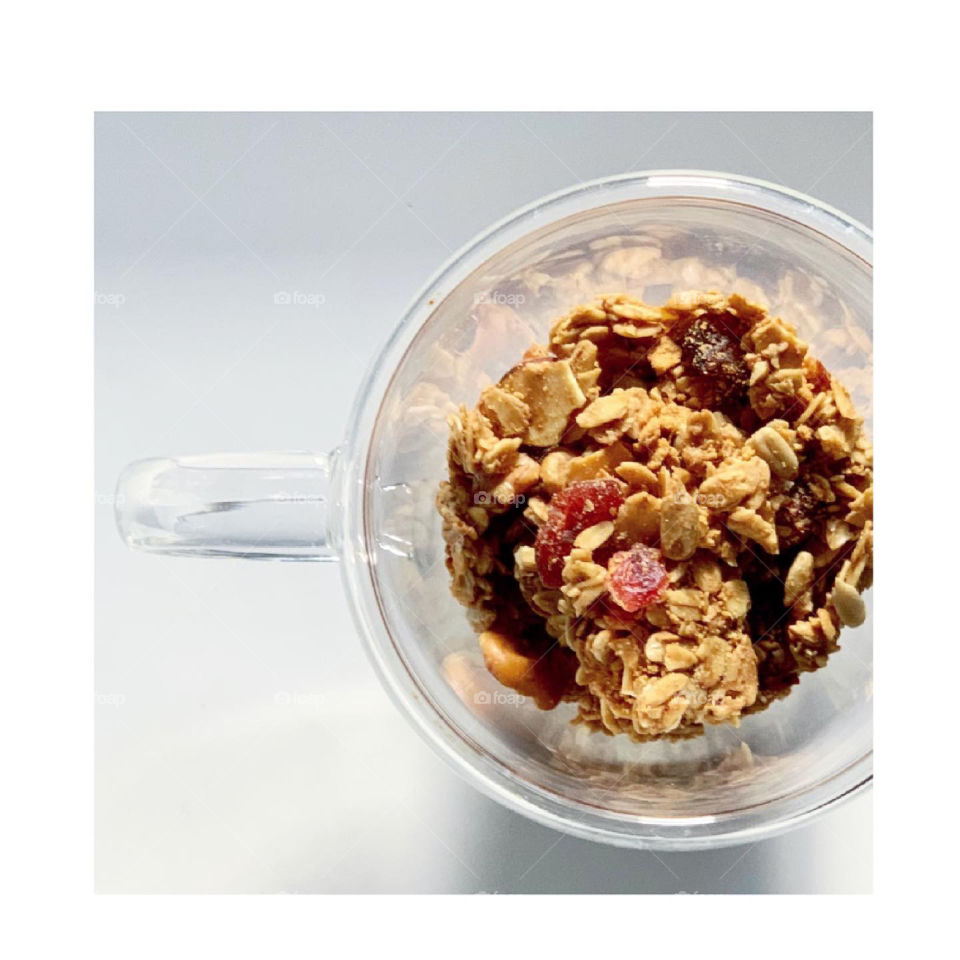 Healthy and delicious granolas with dried fruits, nuts and oats 