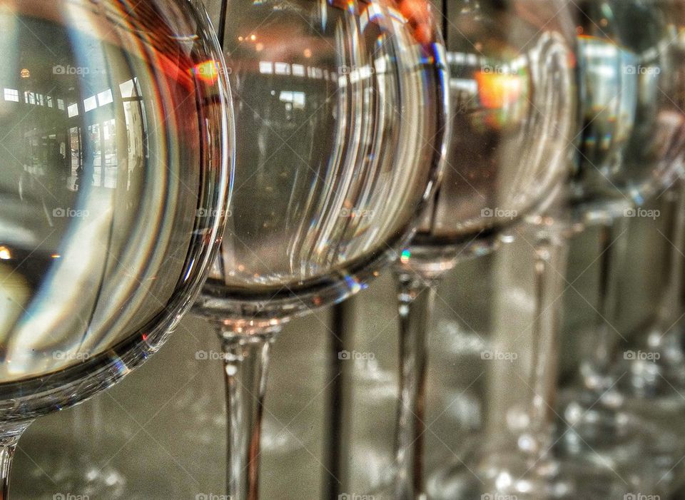 Neatly arranged wine glasses