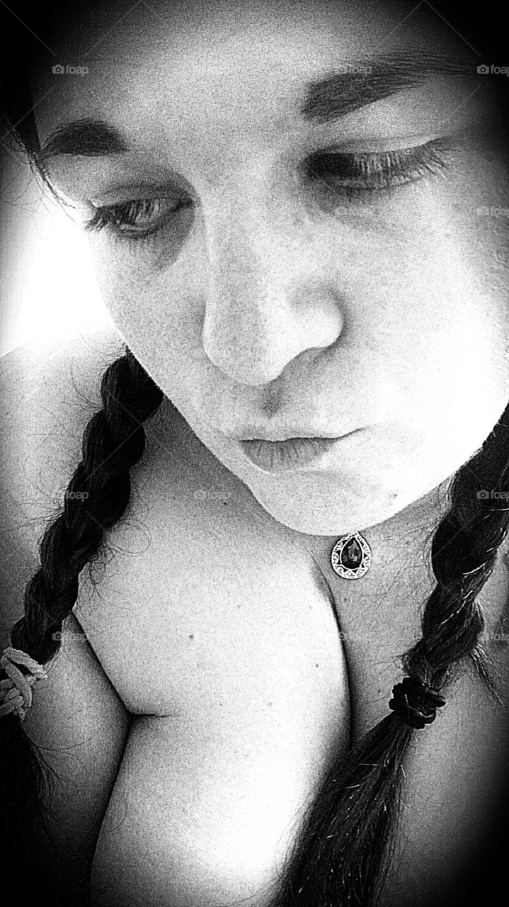 Black and white close up selfie