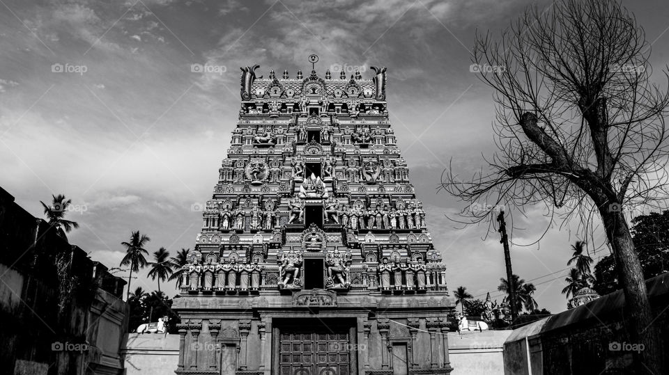 A shot of beautiful architecture that gives positive energy while going in to it... Hindu temple.. #BW