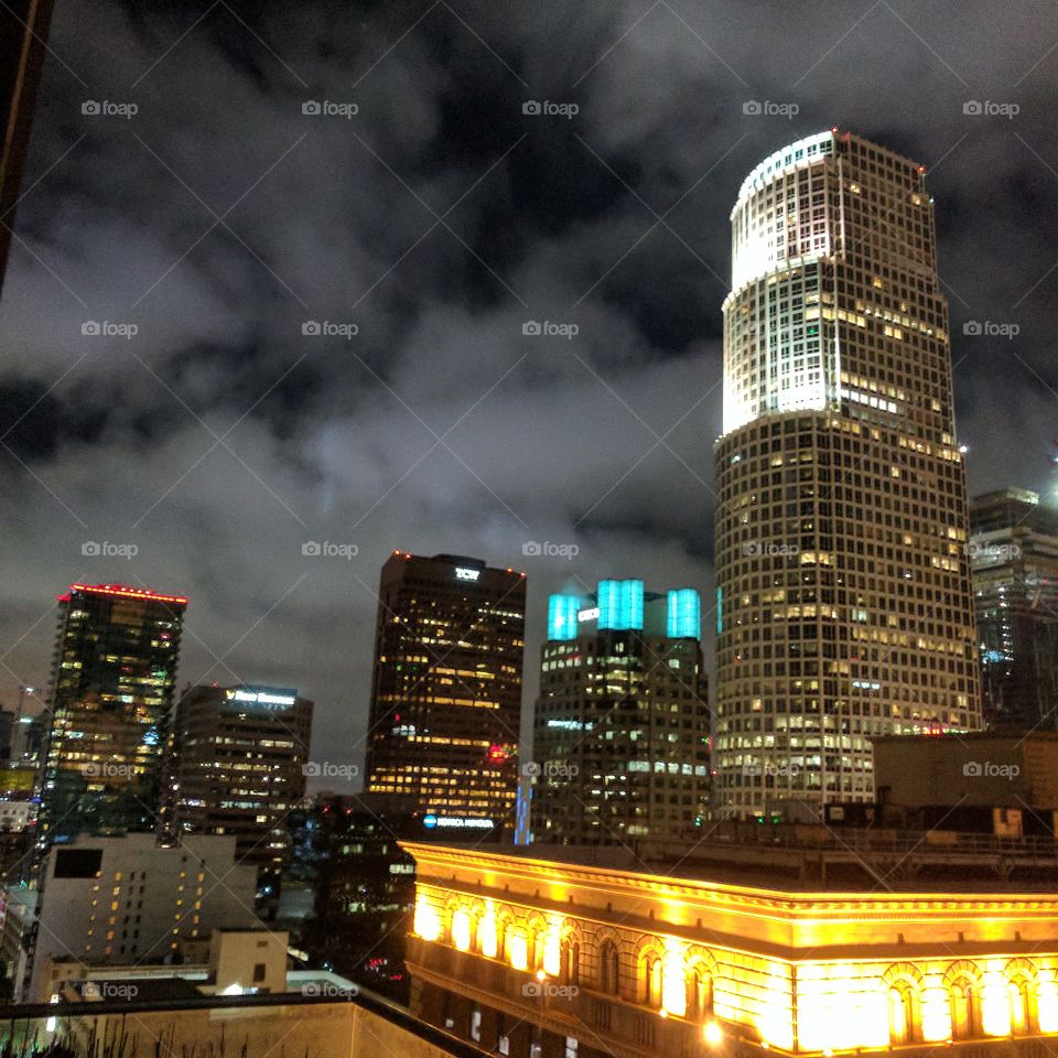cloudy downtown LA skyline