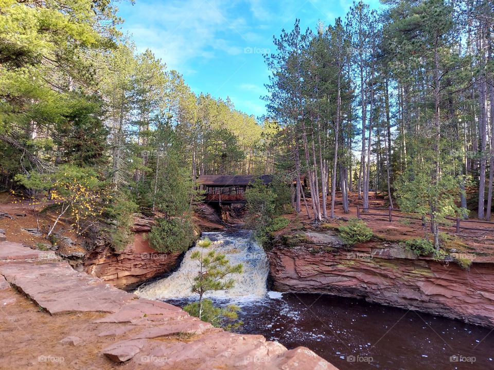 beautiful photo of waterfall,forest, river.