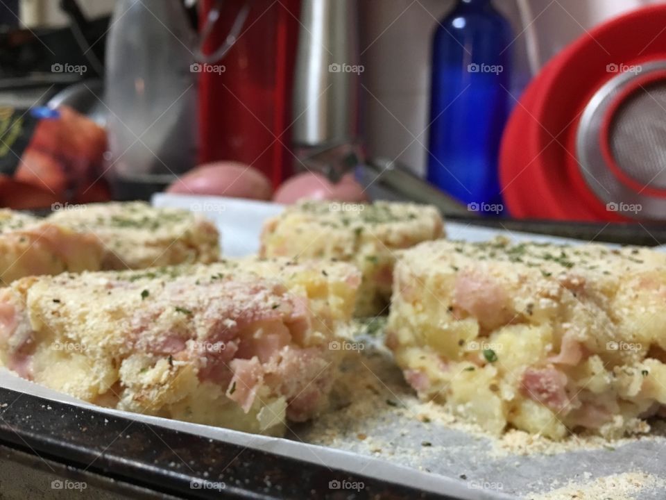 What's cooking? Potato cakes, shown here in prep mode and about to go into the oven