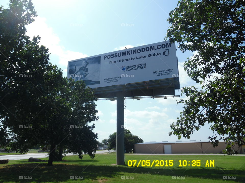 possum Kingdom. com. This is another picture of a billboard showing display of possum Kingdom Lake out side of Graham Texas