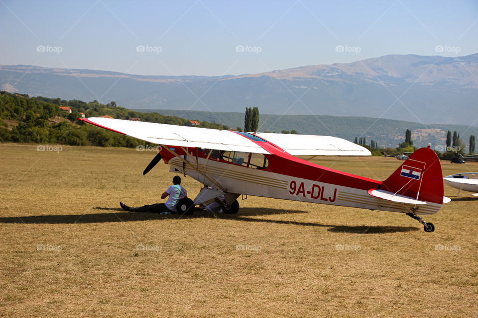 Waiting for the flight in sports plane