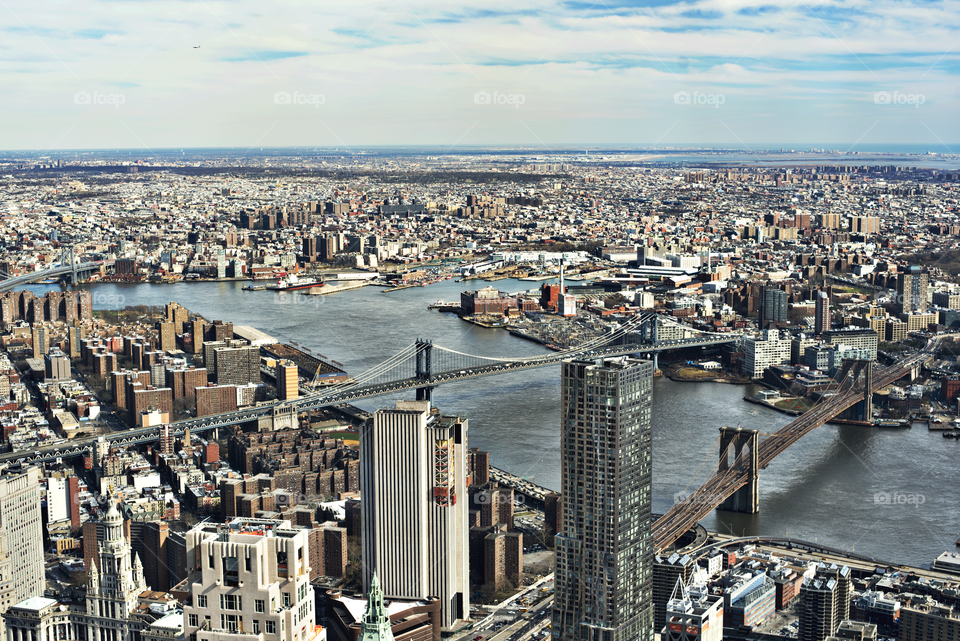 Aerial View of Brooklyn and Manhattan Bridges