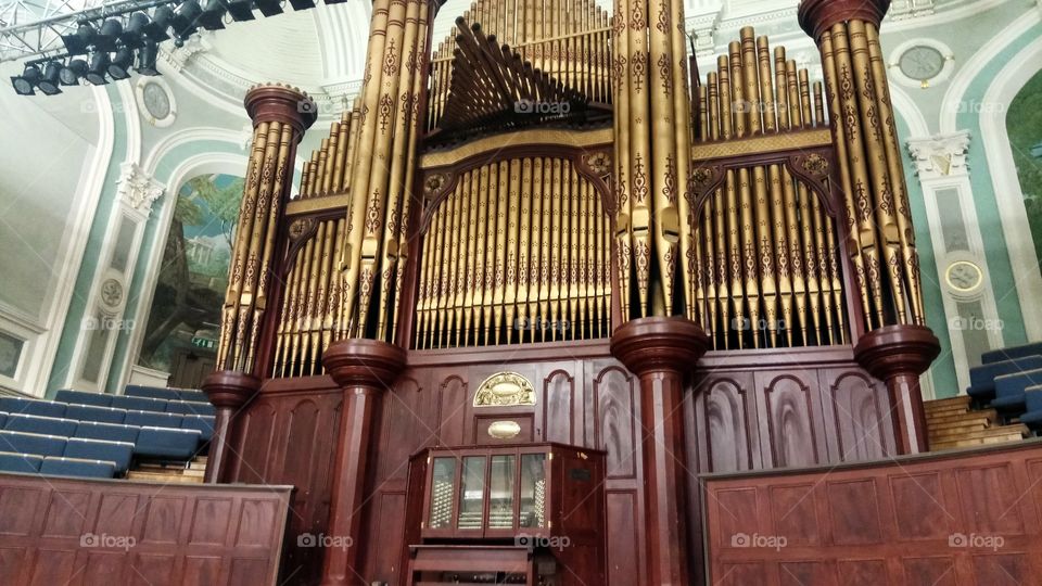 A shot from the enormous pipe organ in Ulster Hall,Belfast
