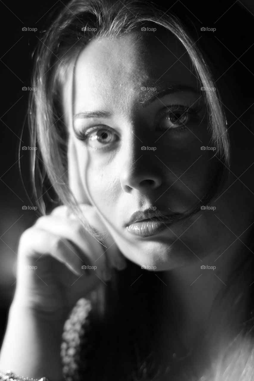 black and white vintage portrait of a girl