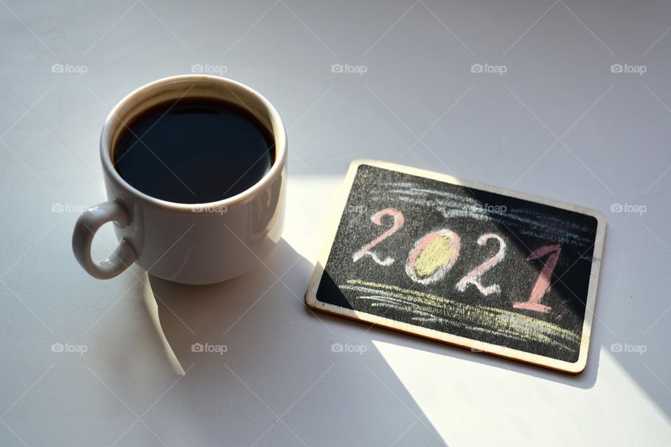 coffee cup on a white table background