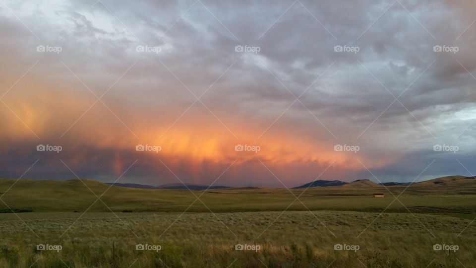Sunset hits a dramatic storm front in Montana 