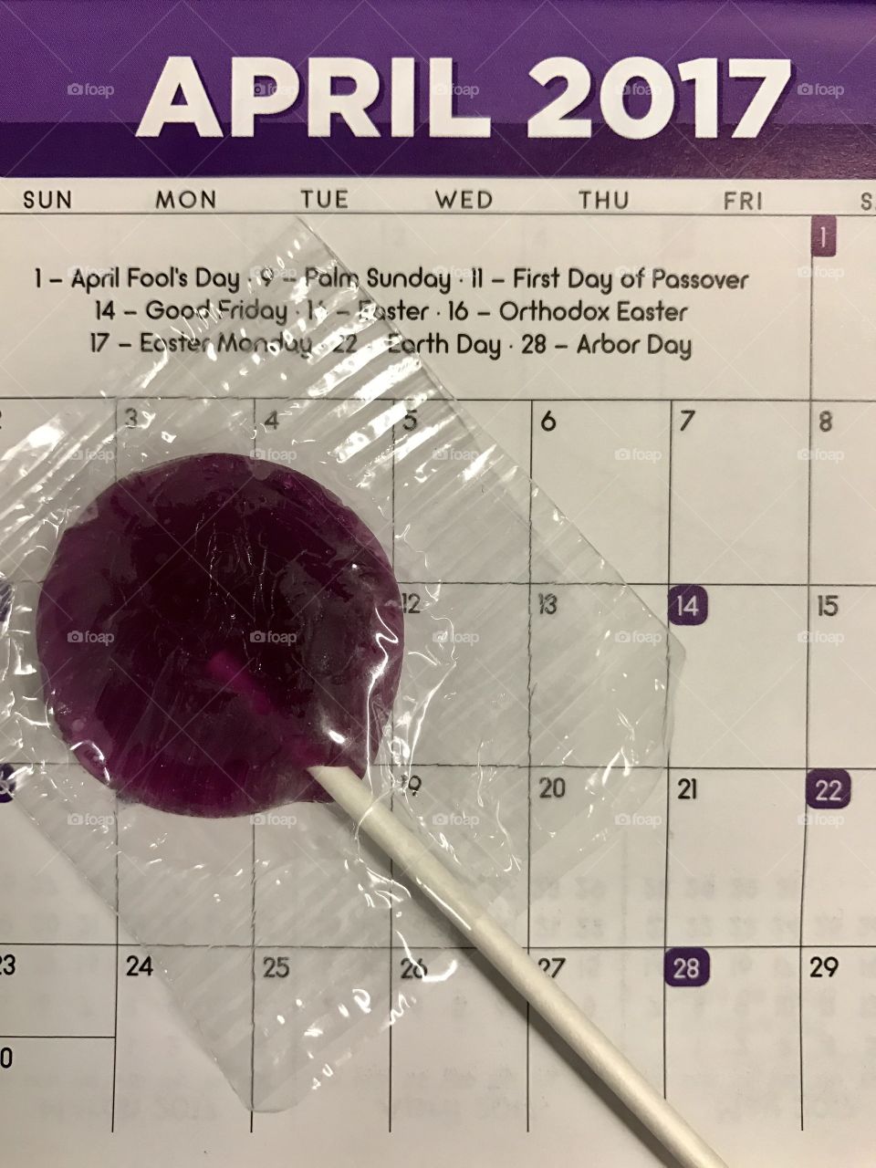April and a purple lollipop 
