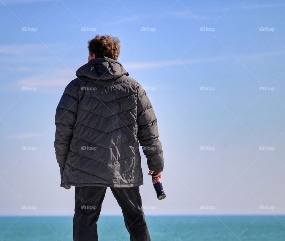 walking by the lake Michigan with Coca Cola