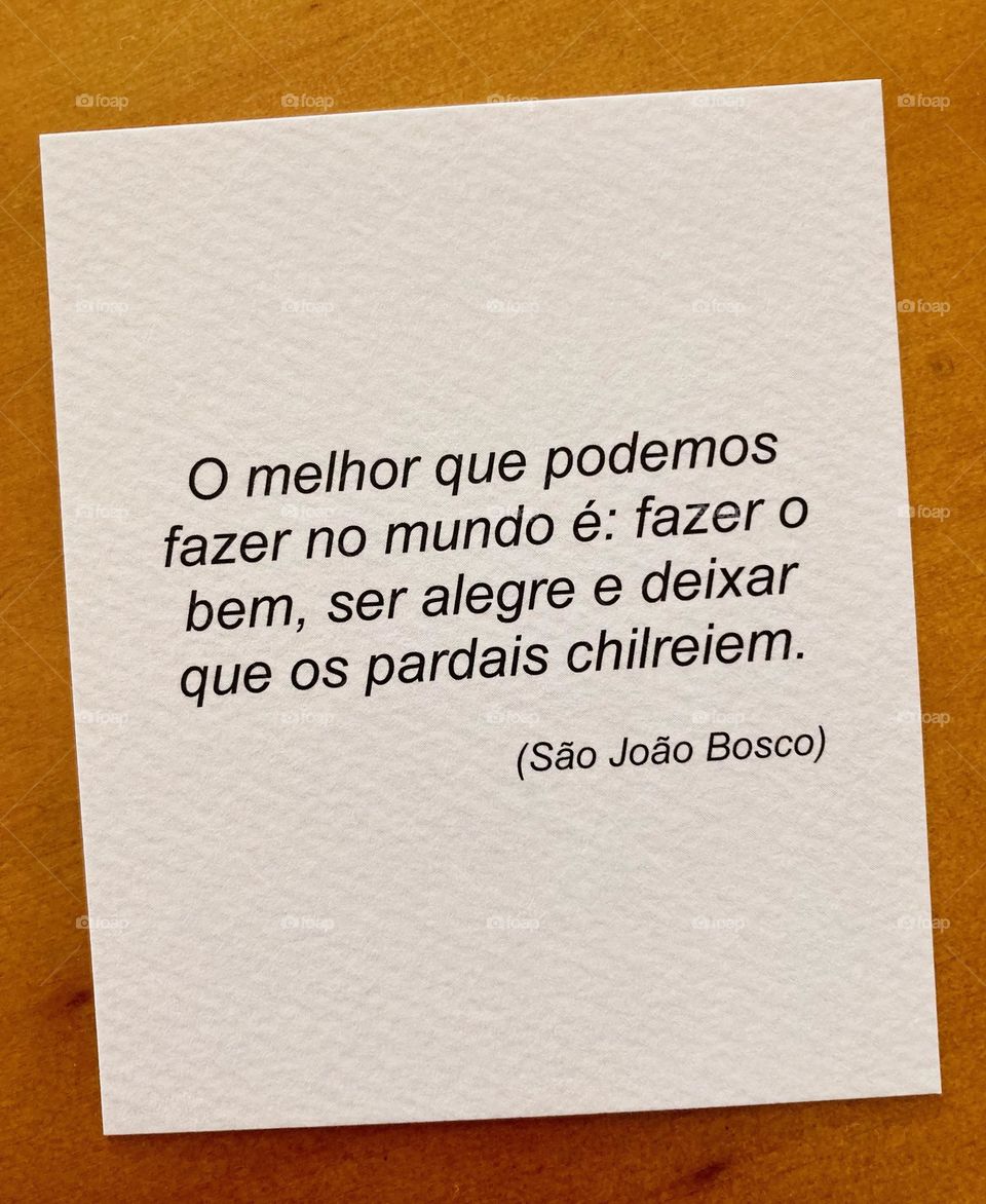 “The best thing we can do in the world is: do good, be happy and let the sparrows chirp” (Saint John Bosco).
“O melhor que podemos fazer no mundo é: fazer o bem, ser alegre e deixar que os pardais chilreiem”(São João Bosco).