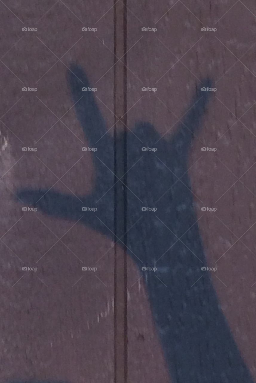 I Love You. Shadow of my hand making the sign for "I love you" at the setting of the sun. 