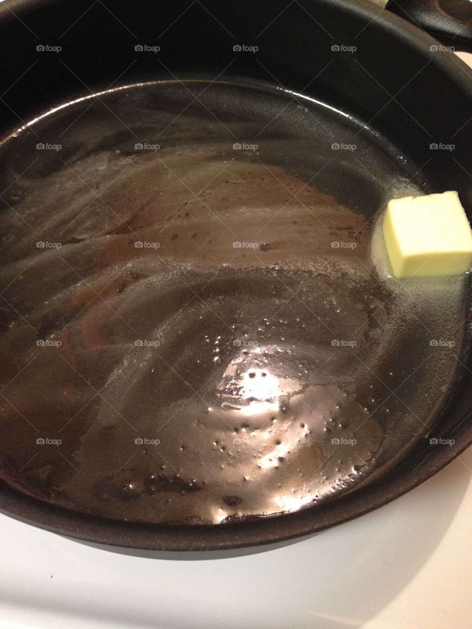 Starting Dinner. Butter melting in a skillet. 