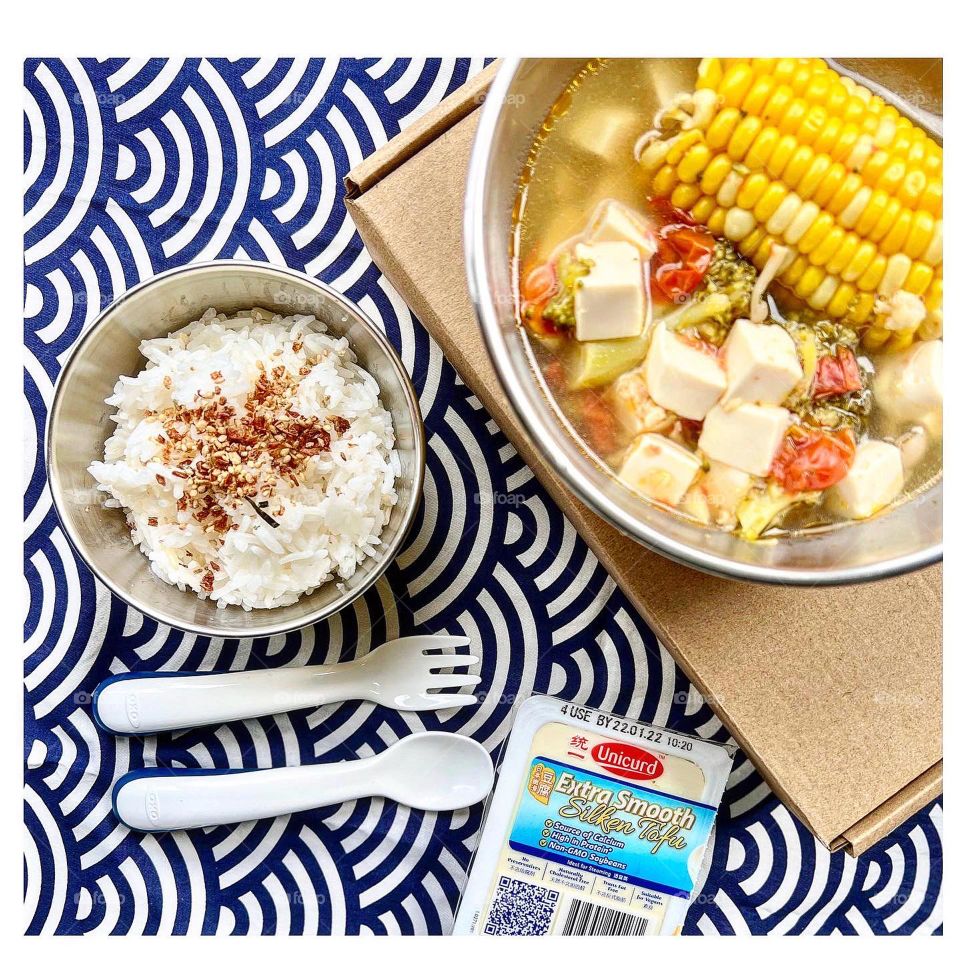 Protein boost with tofu soup, cooked in Asian style 