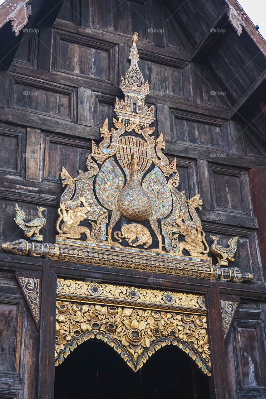 Ornate peacock temple entrance, Chiang Mai 