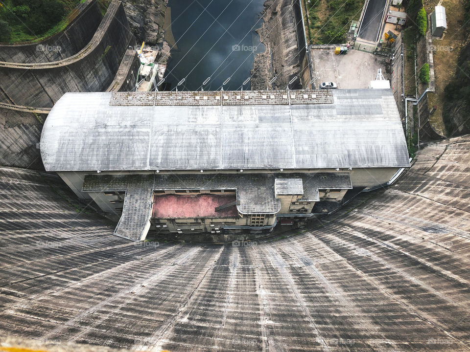 Top to bottom view of Castelo Do Bode dam, in central Portugal 2019