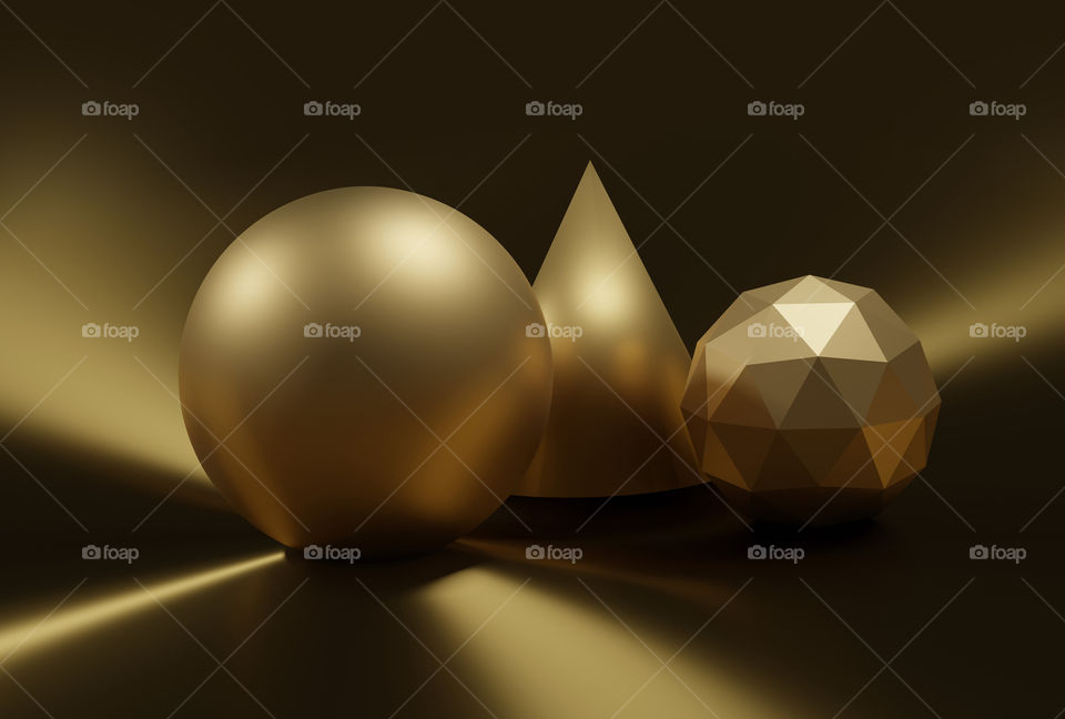 abstract geometric shapes in 3D - sphere, cone and ico sphere