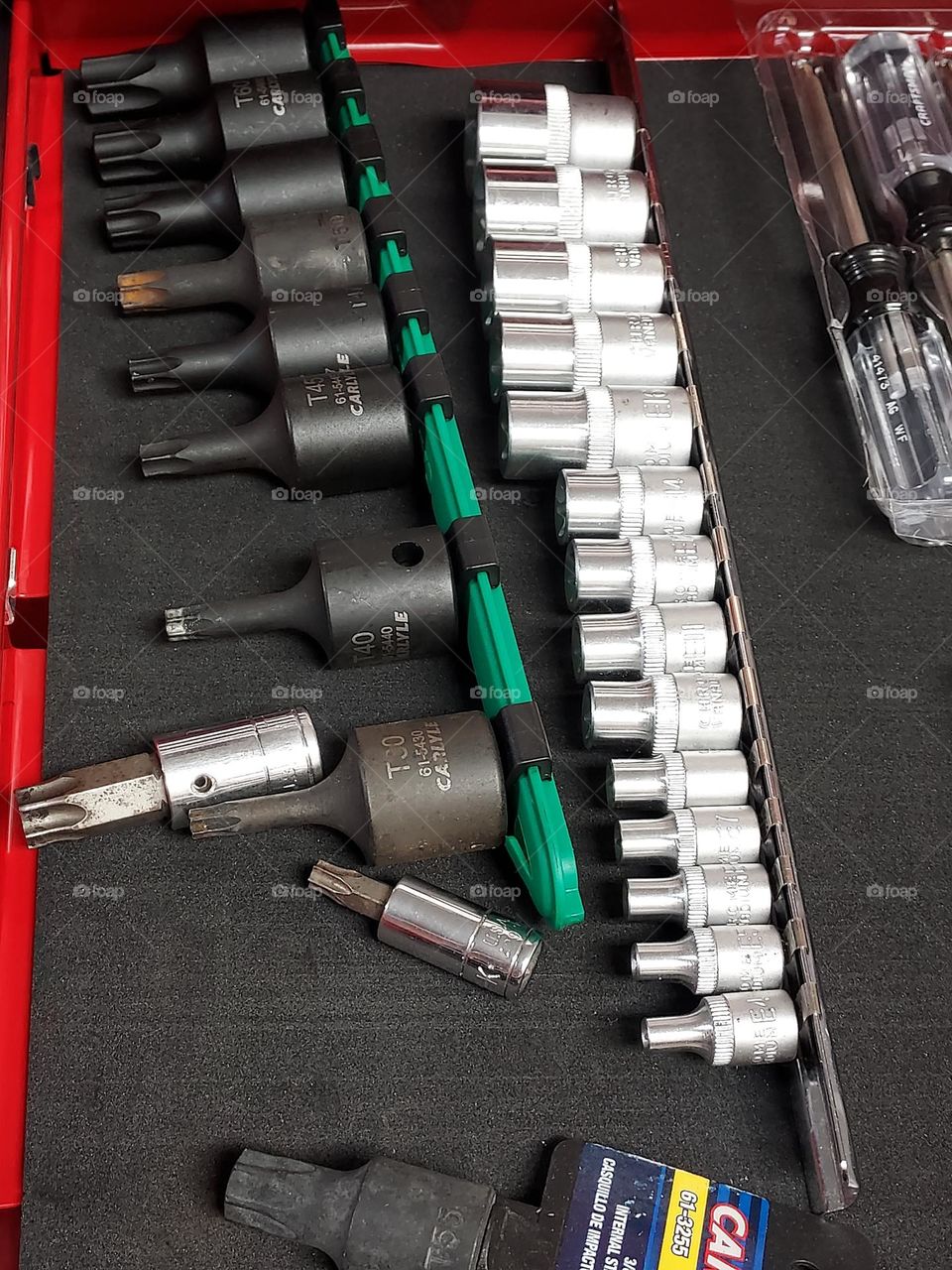 sockets lined up in drawer