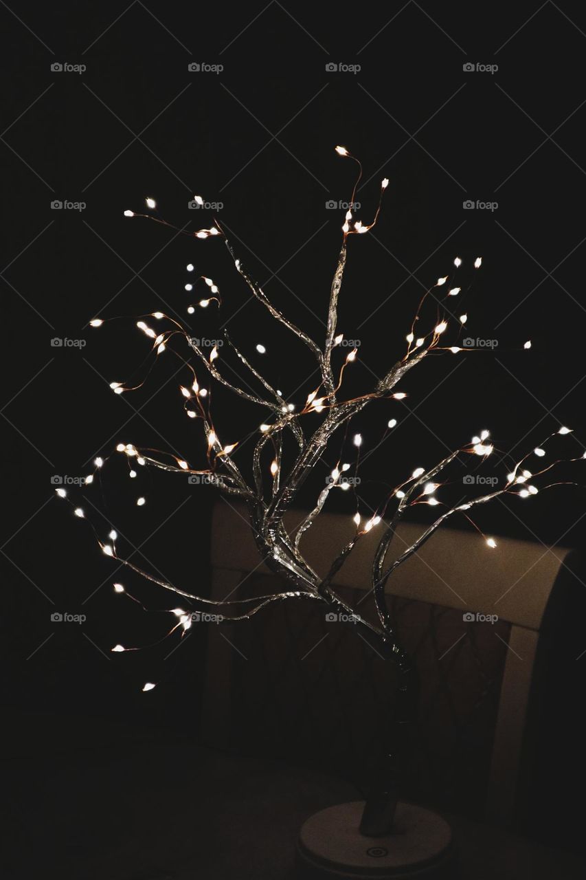 Cozy evening, small tree made of small bulbs makes me feel calm