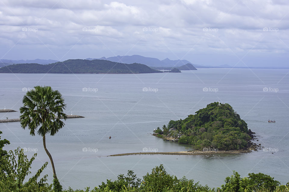 The beauty of the Ko Mattaphon and the fishing boats in the sea at Chumphon in Thailand.