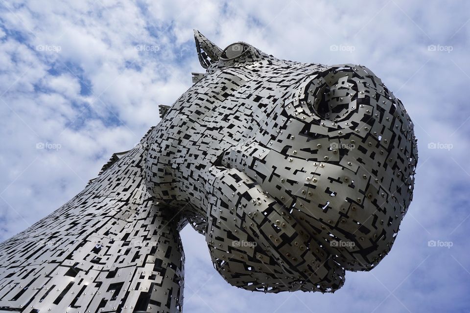 One of a pair of Kelpie sculptures … modelled on a real life Clydesdale horse named Duke … it stands 30m high !!