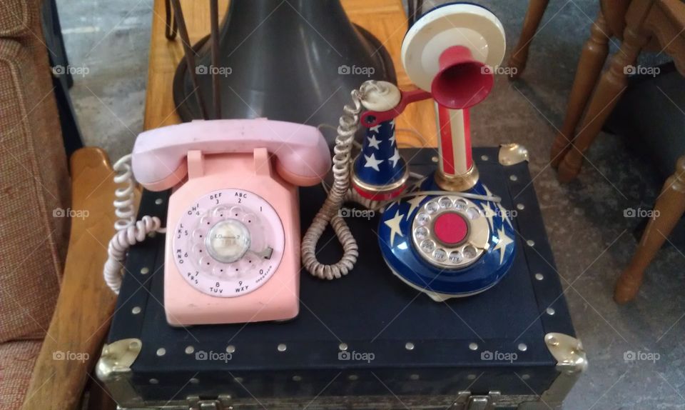 Vintage Rotary Dial Phones Pink and American Flag Style