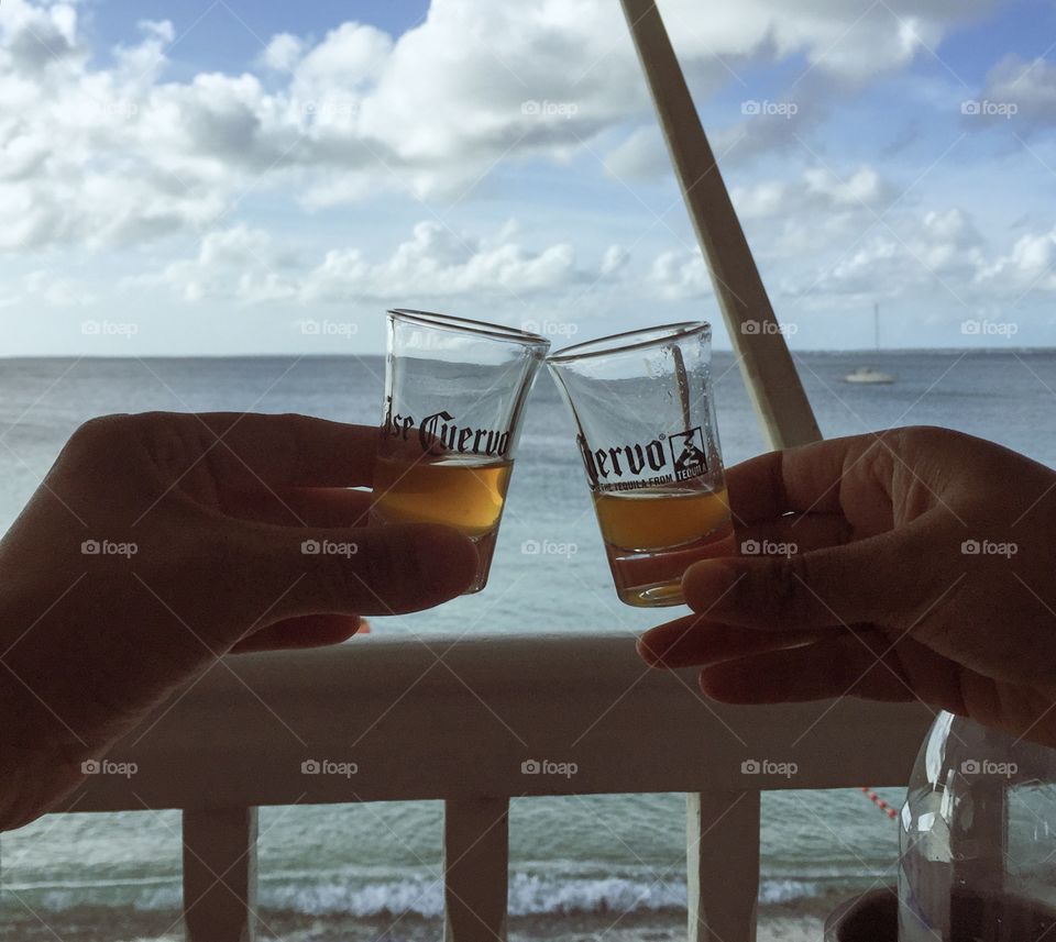 Cheers With Caribbean Rum In St. Maarten, Celebration Drinks, Beach Photo 