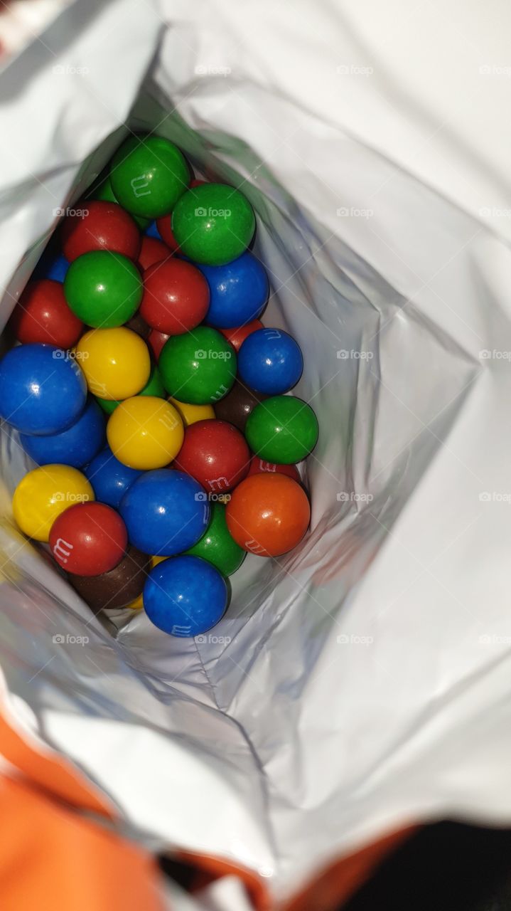 M & M's inside the bag