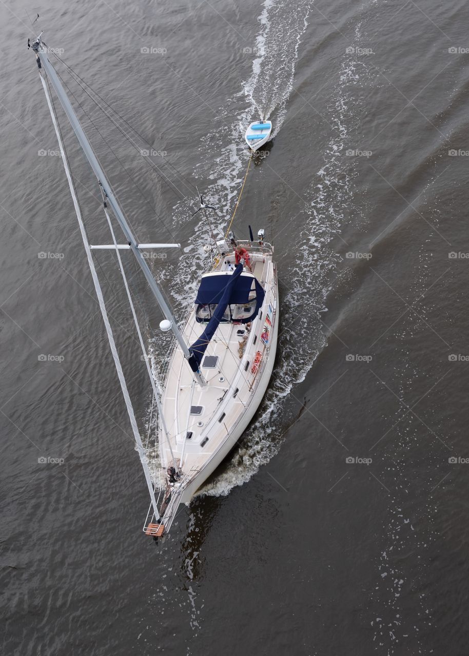 High angle view of sail boat