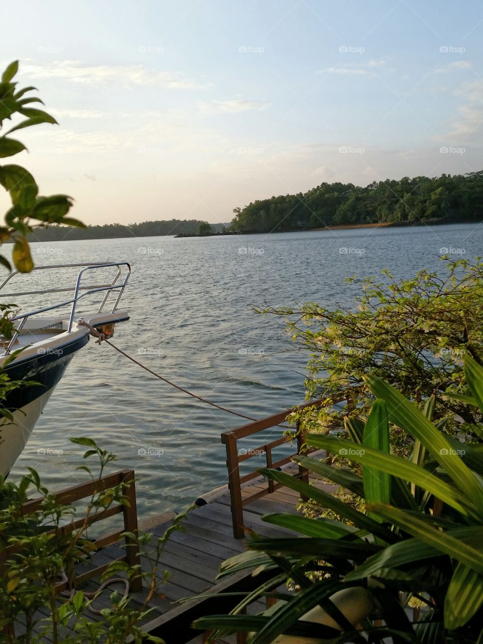 I'm home!. boat anchored and tied to pontoon 