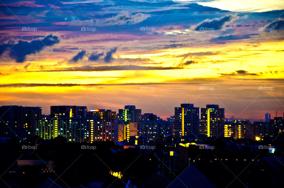 singapore city sunset clouds by sklarian